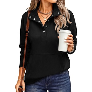 image:imageANRABESS Waffle Knit Sweatshirt for Women Henley Shirts  Lightweight Comfy Long Sleeve Stand Collar Half Button Pullover Tops Casual Daily Wear amp Work Fall Spring OutfitsBlack