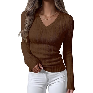 image:imageANRABESS Womens Cable Knit V Neck Fitted Sweaters  Long Sleeve Pullover Top Soft Cozy Business Casual Work amp Basic Daily Wear Fall Spring Outfits Winter Layer ClothingCoffee