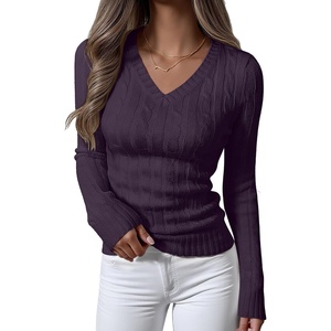 image:imageANRABESS Womens Cable Knit V Neck Fitted Sweaters  Long Sleeve Pullover Top Soft Cozy Business Casual Work amp Basic Daily Wear Fall Spring Outfits Winter Layer ClothingPurple