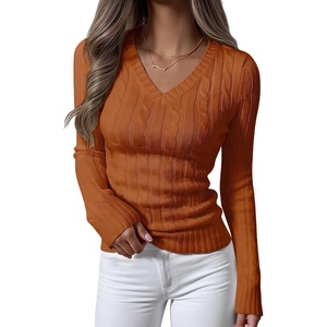 image:imageANRABESS Womens Cable Knit V Neck Fitted Sweaters  Long Sleeve Pullover Top Soft Cozy Business Casual Work amp Basic Daily Wear Fall Spring Outfits Winter Layer ClothingBurnt Orange