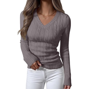 image:imageANRABESS Womens Cable Knit V Neck Fitted Sweaters  Long Sleeve Pullover Top Soft Cozy Business Casual Work amp Basic Daily Wear Fall Spring Outfits Winter Layer ClothingGray Purple