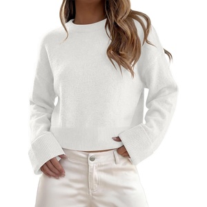 image:imageANRABESS Womens Cropped Crewneck Long Sleeve Pullover Sweaters  Business Casual TopsRibbed Hem Rolled CuffsSoft Anti Pill Textured FabricDaily Office WorkFall Winter Layer ClothesWhite