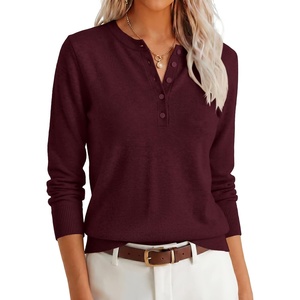 image:imageANRABESS Womens Henley Sweaters Long Sleeve Knit Shirts  Business Casual Button Pullover Sweater Tops Cozy Soft Lightweight 2026 Trendy Work amp Daily Outfits Fall Winter ClothingDark Red