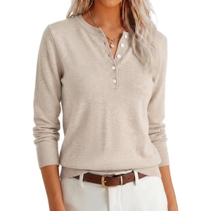 image:imageANRABESS Womens Henley Sweaters Long Sleeve Knit Shirts  Business Casual Button Pullover Sweater Tops Cozy Soft Lightweight 2026 Trendy Work amp Daily Outfits Fall Winter ClothingAlmond