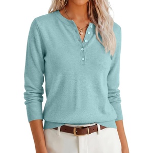 image:imageANRABESS Womens Henley Sweaters Long Sleeve Knit Shirts  Business Casual Button Pullover Sweater Tops Cozy Soft Lightweight 2026 Trendy Work amp Daily Outfits Fall Winter ClothingLight Blue