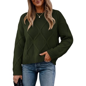 image:imageANRABESS Womens Long Sleeve Cable Knit Cropped Sweaters  Crew Neck Loose Pullover Tops Cozy Soft Warm Business Casual Work Office Daily Wear Fall Winter Trendy ClothingGreen