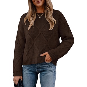 image:imageANRABESS Womens Long Sleeve Cable Knit Cropped Sweaters  Crew Neck Loose Pullover Tops Cozy Soft Warm Business Casual Work Office Daily Wear Fall Winter Trendy ClothingCoffee