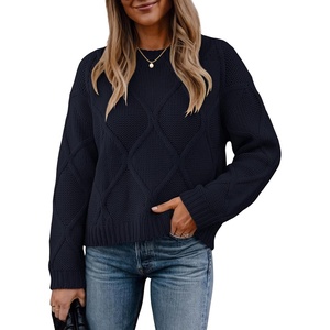 image:imageANRABESS Womens Long Sleeve Cable Knit Cropped Sweaters  Crew Neck Loose Pullover Tops Cozy Soft Warm Business Casual Work Office Daily Wear Fall Winter Trendy ClothingNavy