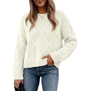 image:imageANRABESS Womens Long Sleeve Cable Knit Cropped Sweaters  Crew Neck Loose Pullover Tops Cozy Soft Warm Business Casual Work Office Daily Wear Fall Winter Trendy ClothingOffwhite
