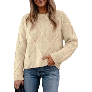image:imageANRABESS Womens Long Sleeve Cable Knit Cropped Sweaters  Crew Neck Loose Pullover Tops Cozy Soft Warm Business Casual Work Office Daily Wear Fall Winter Trendy ClothingBeige