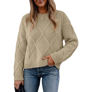 image:imageANRABESS Womens Long Sleeve Cable Knit Cropped Sweaters  Crew Neck Loose Pullover Tops Cozy Soft Warm Business Casual Work Office Daily Wear Fall Winter Trendy ClothingKhaki