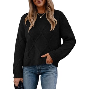 image:imageANRABESS Womens Long Sleeve Cable Knit Cropped Sweaters  Crew Neck Loose Pullover Tops Cozy Soft Warm Business Casual Work Office Daily Wear Fall Winter Trendy ClothingBlack