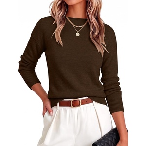 image:imageANRABESS Womens Long Sleeve Crew Neck Knit Sweaters  RibbedSoft Comfy BreathableBusiness Casual Basic Pullover Tops Work Office Daily Outfits Fall Winter Layering ClothingBrown