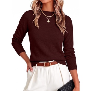 image:imageANRABESS Womens Long Sleeve Crew Neck Knit Sweaters  RibbedSoft Comfy BreathableBusiness Casual Basic Pullover Tops Work Office Daily Outfits Fall Winter Layering ClothingWine Red