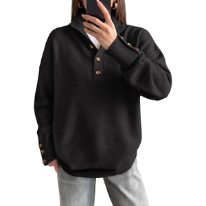 image:imageANRABESS Womens Long Sleeve Knit Shirts Henley Sweater  Turtle Neck Button Placket Soft Pullover Top Loose Fit Trendy Business Casual Work WearFall Fashion Winter ClothingBlack