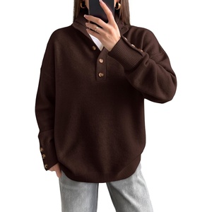 image:imageANRABESS Womens Long Sleeve Knit Shirts Henley Sweater  Turtle Neck Button Placket Soft Pullover Top Loose Fit Trendy Business Casual Work WearFall Fashion Winter ClothingCoffee