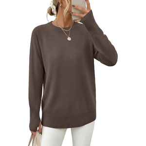 image:imageANRABESS Womens Long Sleeve Lightweight Pullover Sweaters  Casual Loose Fit Shirts Crew Neck Thumb Hole Tops Going Out Travel AllDay Wear Fall Winter Layering ClothesNutmeg