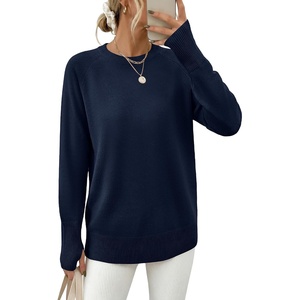 image:imageANRABESS Womens Long Sleeve Lightweight Pullover Sweaters  Casual Loose Fit Shirts Crew Neck Thumb Hole Tops Going Out Travel AllDay Wear Fall Winter Layering ClothesIndigo