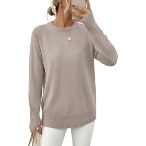image:imageANRABESS Womens Long Sleeve Lightweight Pullover Sweaters  Casual Loose Fit Shirts Crew Neck Thumb Hole Tops Going Out Travel AllDay Wear Fall Winter Layering ClothesGray Apricot