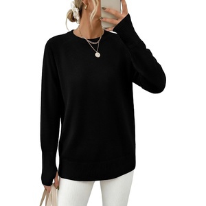 image:imageANRABESS Womens Long Sleeve Lightweight Pullover Sweaters  Casual Loose Fit Shirts Crew Neck Thumb Hole Tops Going Out Travel AllDay Wear Fall Winter Layering ClothesBlack