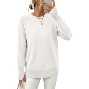 image:imageANRABESS Womens Long Sleeve Lightweight Pullover Sweaters  Casual Loose Fit Shirts Crew Neck Thumb Hole Tops Going Out Travel AllDay Wear Fall Winter Layering ClothesCream White