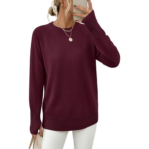 image:imageANRABESS Womens Long Sleeve Lightweight Pullover Sweaters  Casual Loose Fit Shirts Crew Neck Thumb Hole Tops Going Out Travel AllDay Wear Fall Winter Layering ClothesWine Red