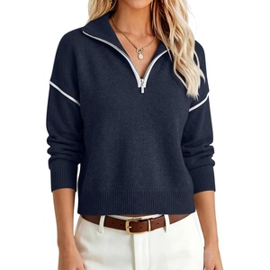 image:imageANRABESS Womens Quarter Zip Collared Cropped Pullover Sweaters  Long Sleeve V Neck Soft Ribbed Knit Shirts Loose Fit Business Casual Tops Fall Winter OutfitsNavy Blue