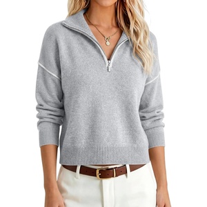 image:imageANRABESS Womens Quarter Zip Collared Cropped Pullover Sweaters  Long Sleeve V Neck Soft Ribbed Knit Shirts Loose Fit Business Casual Tops Fall Winter OutfitsGrey