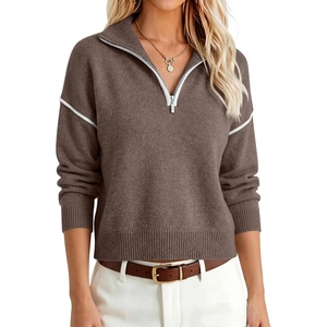 image:imageANRABESS Womens Quarter Zip Collared Cropped Pullover Sweaters  Long Sleeve V Neck Soft Ribbed Knit Shirts Loose Fit Business Casual Tops Fall Winter OutfitsCoffee