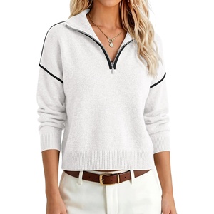 image:imageANRABESS Womens Quarter Zip Collared Cropped Pullover Sweaters  Long Sleeve V Neck Soft Ribbed Knit Shirts Loose Fit Business Casual Tops Fall Winter OutfitsWhite