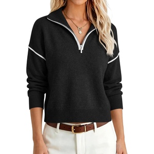 image:imageANRABESS Womens Quarter Zip Collared Cropped Pullover Sweaters  Long Sleeve V Neck Soft Ribbed Knit Shirts Loose Fit Business Casual Tops Fall Winter OutfitsBlack