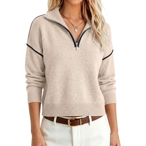 image:imageANRABESS Womens Quarter Zip Collared Cropped Pullover Sweaters  Long Sleeve V Neck Soft Ribbed Knit Shirts Loose Fit Business Casual Tops Fall Winter OutfitsAlmond