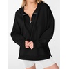 image:imageANRABESS Hoodies for Women Oversized Quarter Zip Pullover  Cozy Drawstring Fleece Tunic SweatshirtLoose Fit Long Sleeve With Side Split Casual amp Daily Leggings Outfits Spring amp FallBlack