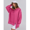 image:imageANRABESS Sweatshirt for Women Oversized Henley Fall Outfits  Button Up High Low Hem Pullover TopsLoose Fit Slit Side Tunic SweatshirtsComfort Soft SweatersTravel and Everyday ClothesHot Pink