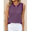 image:imageANRABESS Womens Sleeveless Sweater Vest Striped Tank Tops  Crochet Knit Crew Neck Lightweight Soft Comfy Vacation Travel Work Casual Outfits Sping Summer Layering ClothesDark Magnta Blue