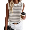 image:imageANRABESS Womens Sleeveless Sweater Vest Striped Tank Tops  Crochet Knit Crew Neck Lightweight Soft Comfy Vacation Travel Work Casual Outfits Sping Summer Layering ClothesWhite Brown