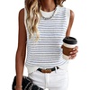 image:imageANRABESS Womens Sleeveless Sweater Vest Striped Tank Tops  Crochet Knit Crew Neck Lightweight Soft Comfy Vacation Travel Work Casual Outfits Sping Summer Layering ClothesWhite Light Blue
