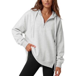 image:imageANRABESS Hoodies for Women Oversized Quarter Zip Pullover  Cozy Drawstring Fleece Tunic SweatshirtLoose Fit Long Sleeve With Side Split Casual amp Daily Leggings Outfits Spring amp FallLight Grey