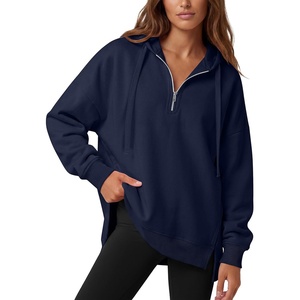 image:imageANRABESS Hoodies for Women Oversized Quarter Zip Pullover  Cozy Drawstring Fleece Tunic SweatshirtLoose Fit Long Sleeve With Side Split Casual amp Daily Leggings Outfits Spring amp FallNavy Blue