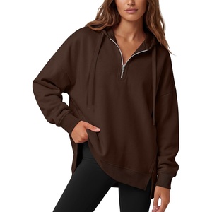 image:imageANRABESS Hoodies for Women Oversized Quarter Zip Pullover  Cozy Drawstring Fleece Tunic SweatshirtLoose Fit Long Sleeve With Side Split Casual amp Daily Leggings Outfits Spring amp FallCoffee