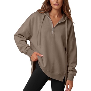 image:imageANRABESS Hoodies for Women Oversized Quarter Zip Pullover  Cozy Drawstring Fleece Tunic SweatshirtLoose Fit Long Sleeve With Side Split Casual amp Daily Leggings Outfits Spring amp FallLight Khaki