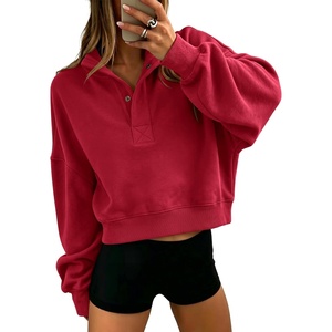 image:imageANRABESS Sweatshirt for Women Oversized Cropped Fall Outfits  Long Sleeve Button Henley Neck Soft Comfy Pullover Tops Relaxed Fit Casual Daily Wear Fall Winter Fashion Outfits ClothesRed