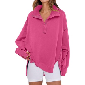 image:imageANRABESS Sweatshirt for Women Oversized Henley Fall Outfits  Button Up High Low Hem Pullover TopsLoose Fit Slit Side Tunic SweatshirtsComfort Soft SweatersTravel and Everyday ClothesHot Pink