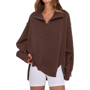 image:imageANRABESS Sweatshirt for Women Oversized Henley Fall Outfits  Button Up High Low Hem Pullover TopsLoose Fit Slit Side Tunic SweatshirtsComfort Soft SweatersTravel and Everyday ClothesCoffee