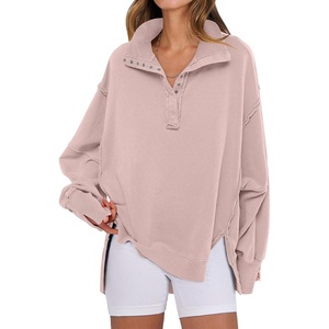 image:imageANRABESS Sweatshirt for Women Oversized Henley Fall Outfits  Button Up High Low Hem Pullover TopsLoose Fit Slit Side Tunic SweatshirtsComfort Soft SweatersTravel and Everyday ClothesPink