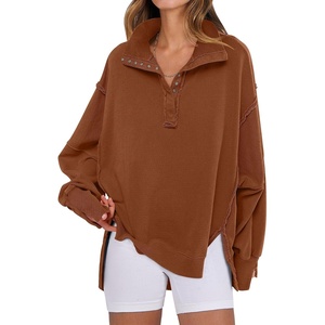 image:imageANRABESS Sweatshirt for Women Oversized Henley Fall Outfits  Button Up High Low Hem Pullover TopsLoose Fit Slit Side Tunic SweatshirtsComfort Soft SweatersTravel and Everyday ClothesBrown