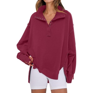 image:imageANRABESS Sweatshirt for Women Oversized Henley Fall Outfits  Button Up High Low Hem Pullover TopsLoose Fit Slit Side Tunic SweatshirtsComfort Soft SweatersTravel and Everyday ClothesDeep Red