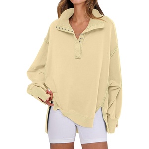 image:imageANRABESS Sweatshirt for Women Oversized Henley Fall Outfits  Button Up High Low Hem Pullover TopsLoose Fit Slit Side Tunic SweatshirtsComfort Soft SweatersTravel and Everyday ClothesBeige