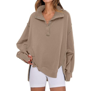 image:imageANRABESS Sweatshirt for Women Oversized Henley Fall Outfits  Button Up High Low Hem Pullover TopsLoose Fit Slit Side Tunic SweatshirtsComfort Soft SweatersTravel and Everyday ClothesKhaki