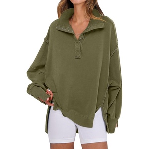 image:imageANRABESS Sweatshirt for Women Oversized Henley Fall Outfits  Button Up High Low Hem Pullover TopsLoose Fit Slit Side Tunic SweatshirtsComfort Soft SweatersTravel and Everyday ClothesArmy Green